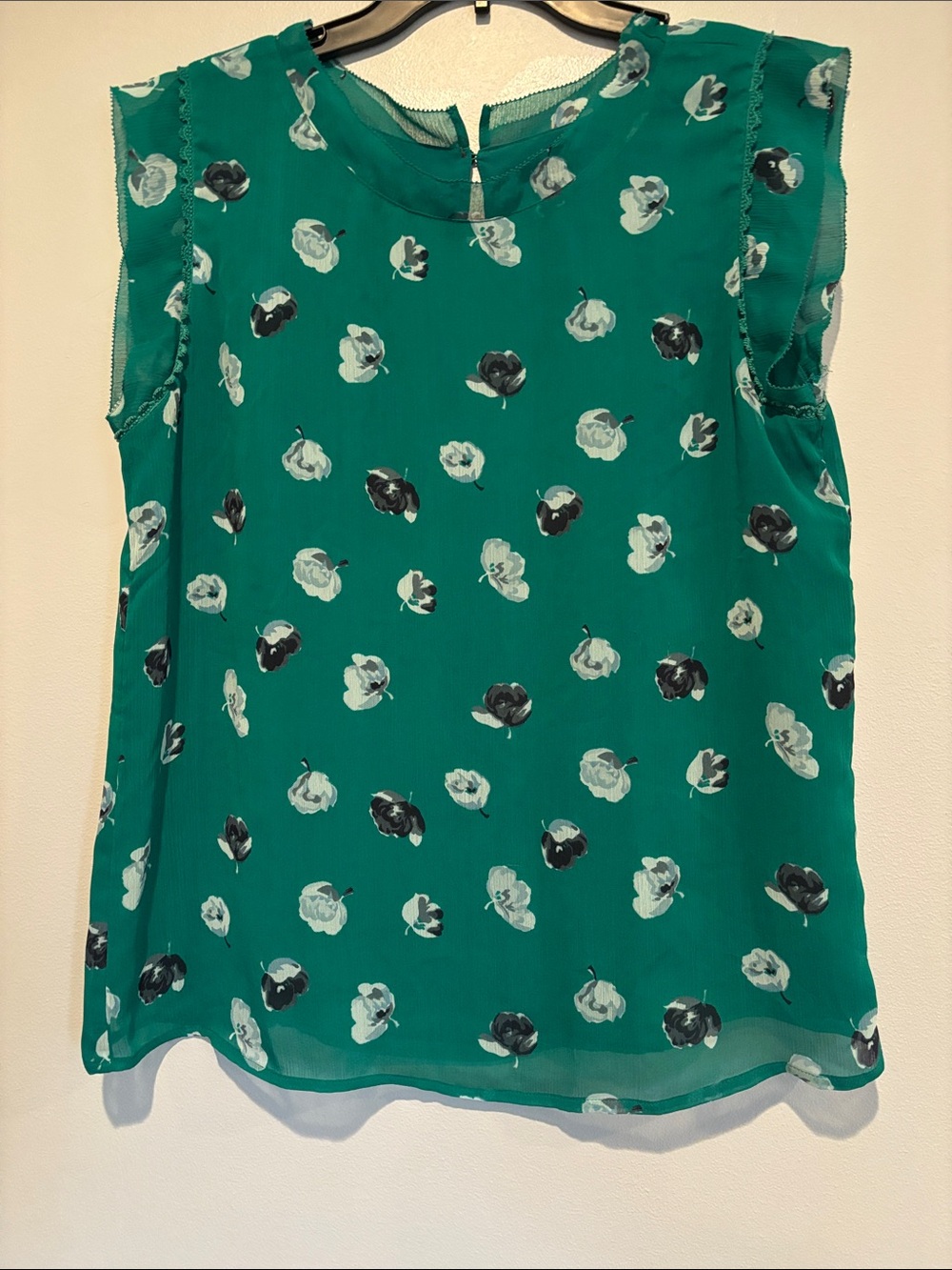 Ann Taylor Factory Teal Floral Sleeveless Chiffon Blouse
